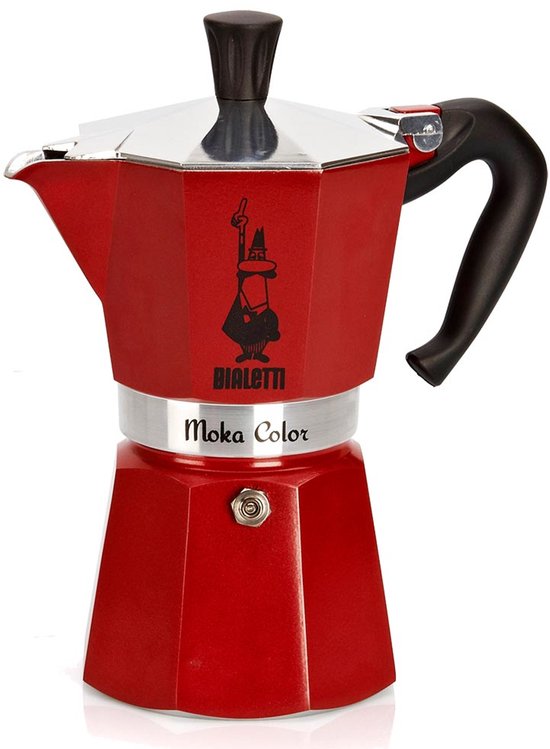 Bialetti Moka Express Percolator 6 Kops Aluminium Rood